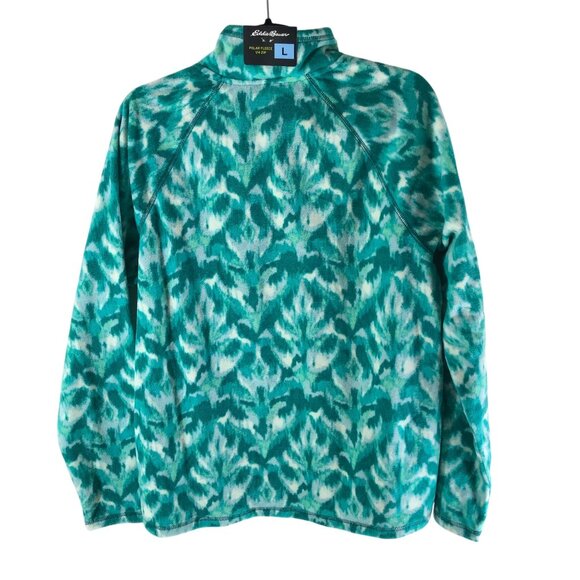 Eddie Bauer Womens Polar Fleece 1/4 Zip Leaf Print Turquoise Green L - Picture 2 of 4